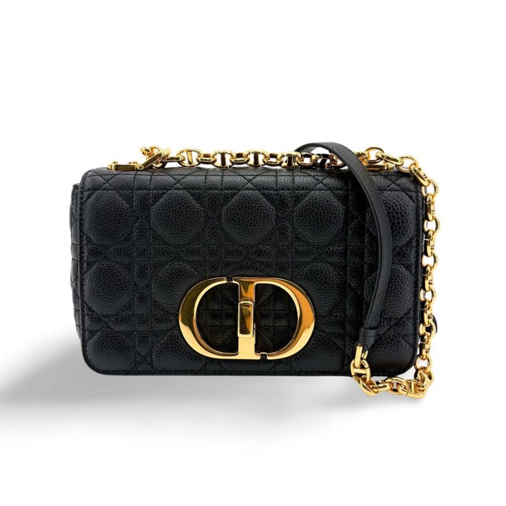 Christian Dior Caro Bag Cannage Quilt Calfskin Black Leather Handbag